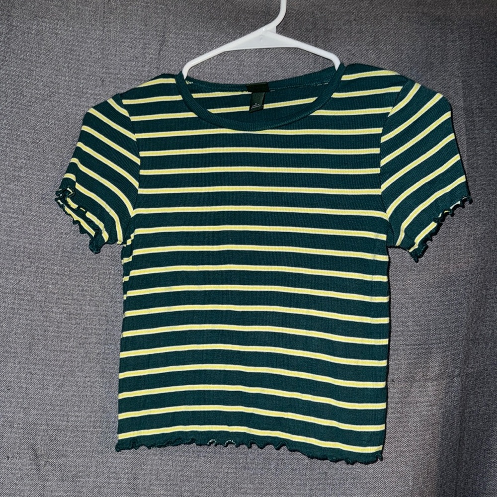 Wild Fable Ribbed Knit Cropped Striped Tee | Color: Teal/Green